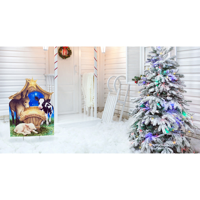BORN IN A MANGER Lifesize Plastic Outdoor Standup Standee - Example