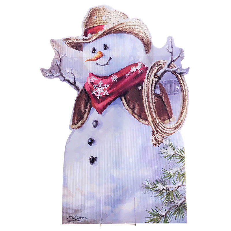 COWBOY SNOWMAN Plastic Outdoor Standup Standee - Front
