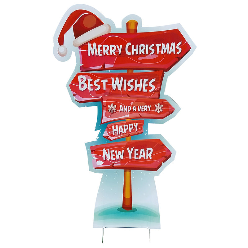 MERRY CHRISTMAS SIGNPOST Plastic Outdoor Standup Standee - Front