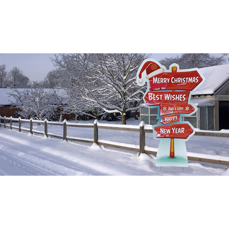 MERRY CHRISTMAS SIGNPOST Plastic Outdoor Standup Standee - Example