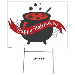 HAPPY HALLOWEEN WITCH'S CAULDRON Plastic Outdoor Yard Sign Standup / Standee
