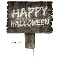 HAPPY HALLOWEEN (WHITE) Plastic Outdoor Yard Sign Standup / Standee