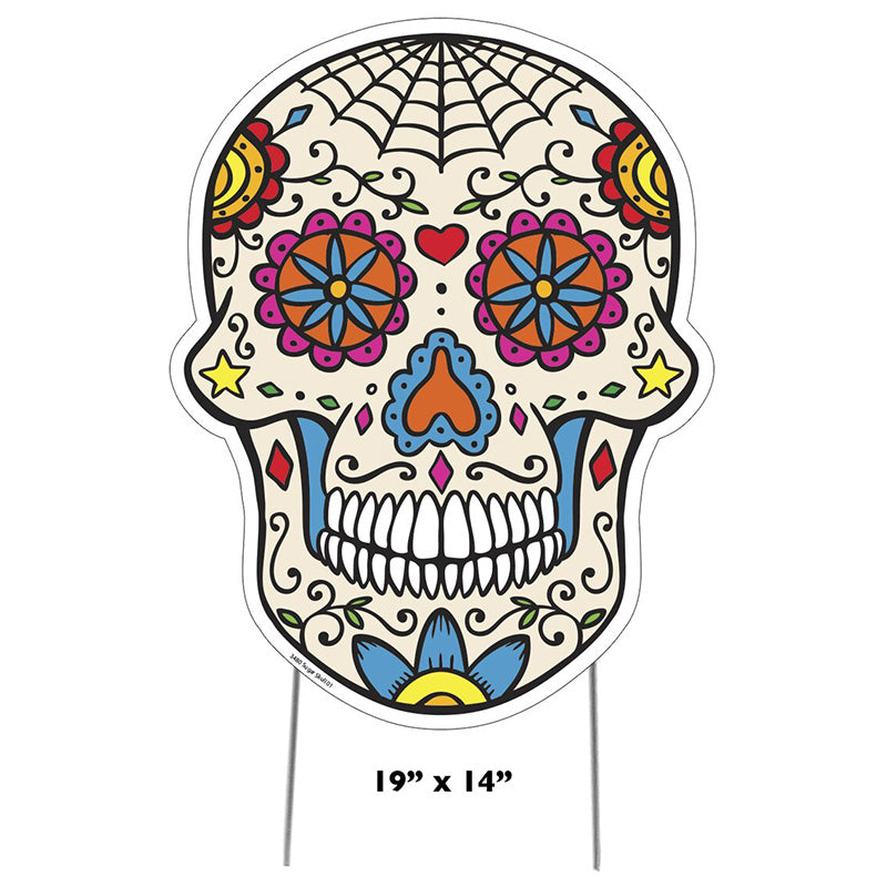 DAY OF THE DEAD SKULL Plastic Outdoor Yard Sign Standup / Standee