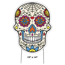 DAY OF THE DEAD SKULL Plastic Outdoor Yard Sign Standup / Standee