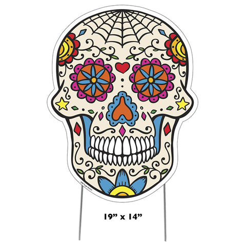 DAY OF THE DEAD SKULL Plastic Outdoor Yard Sign Standup / Standee