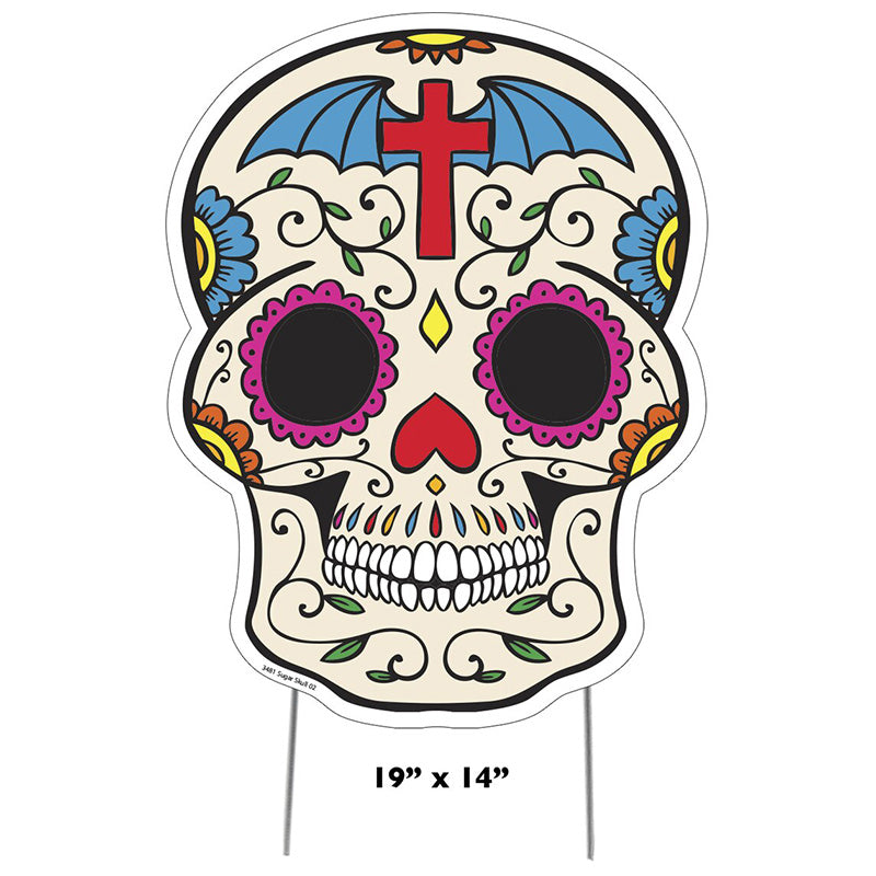 DAY OF THE DEAD SKULL Plastic Outdoor Yard Sign Standup / Standee