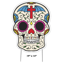 DAY OF THE DEAD SKULL Plastic Outdoor Yard Sign Standup / Standee