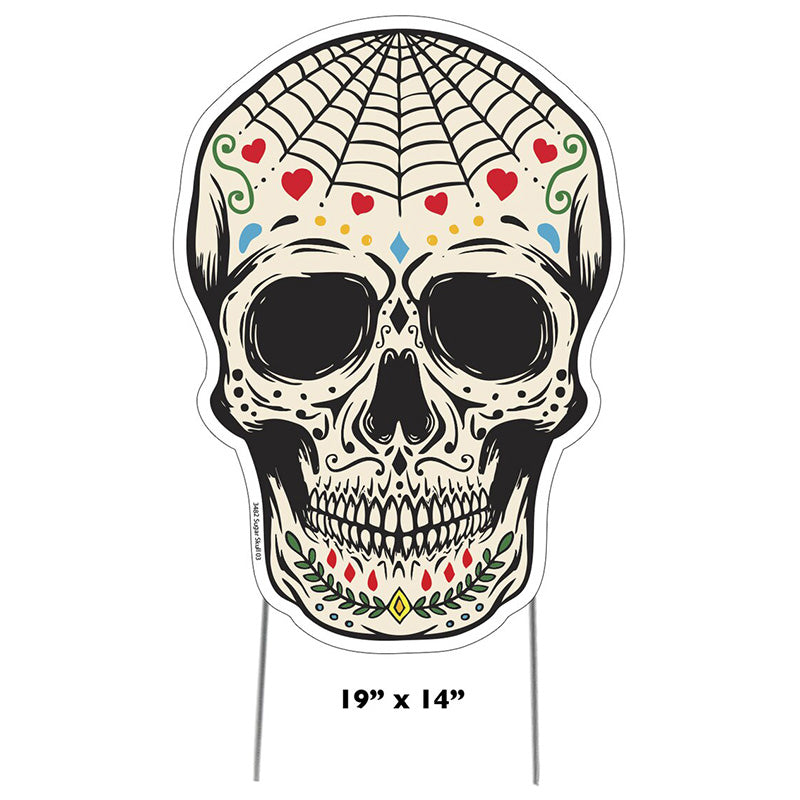 DAY OF THE DEAD SKULL Plastic Outdoor Yard Sign Standup / Standee