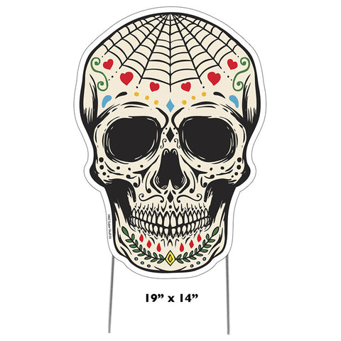 DAY OF THE DEAD SKULL Plastic Outdoor Yard Sign Standup / Standee