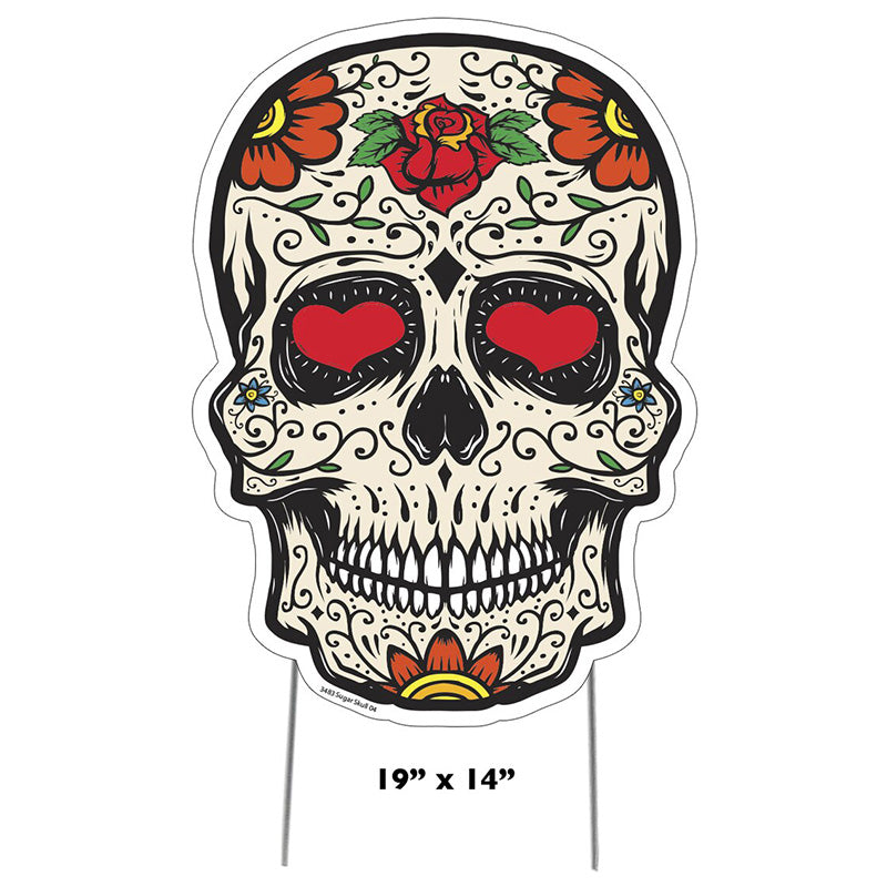 DAY OF THE DEAD SKULL Plastic Outdoor Yard Sign Standup / Standee