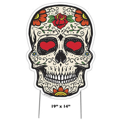DAY OF THE DEAD SKULL Plastic Outdoor Yard Sign Standup / Standee