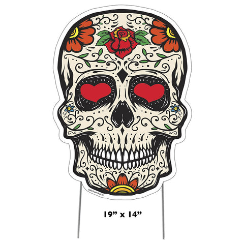 DAY OF THE DEAD SKULL Plastic Outdoor Yard Sign Standup / Standee