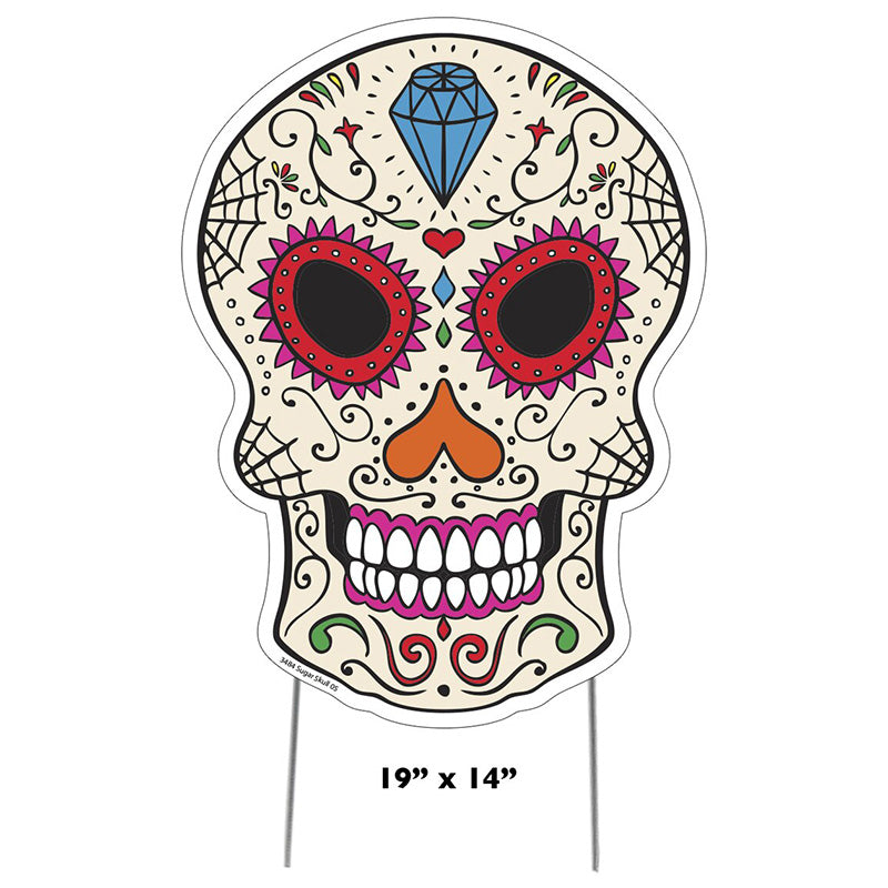 DAY OF THE DEAD SKULL Plastic Outdoor Yard Sign Standup / Standee