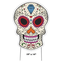 DAY OF THE DEAD SKULL Plastic Outdoor Yard Sign Standup / Standee