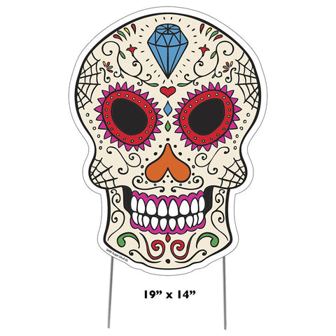 DAY OF THE DEAD SKULL Plastic Outdoor Yard Sign Standup / Standee