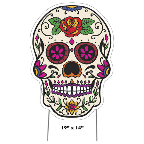 DAY OF THE DEAD SKULL Plastic Outdoor Yard Sign Standup / Standee