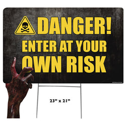 DANGER FAUX METAL HALLOWEEN SIGN WITH ZOMBIE HAND Plastic Outdoor Yard Sign Standup / Standee
