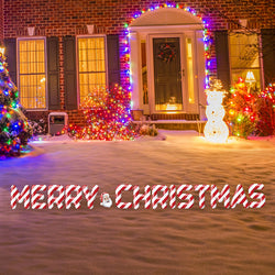 MERRY CHRISTMAS CANDY STRIPED Set of Plastic Outdoor Yard Sign Standups / Standees