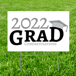 GRAD CONGRATULATIONS (SILVER) Plastic Outdoor Yard Sign Standup / Standee