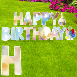 HAPPY BIRTHDAY (BOKEH) Set of Plastic Outdoor Yard Sign Standups / Standees
