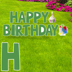 HAPPY BIRTHDAY (GREEN) Set of Plastic Outdoor Yard Sign Standups / Standees