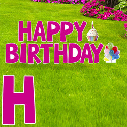 HAPPY BIRTHDAY (PINK) Set of Plastic Outdoor Yard Sign Standups / Standees