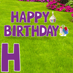 HAPPY BIRTHDAY (PURPLE) Set of Plastic Outdoor Yard Sign Standups / Standees