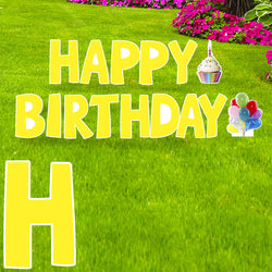 HAPPY BIRTHDAY (YELLOW) Set of Plastic Outdoor Yard Sign Standups / Standees