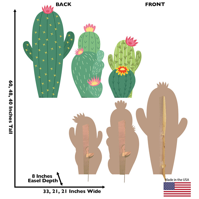 3-PIECE CACTUS SET of Cardboard Cutout Standups / Standees