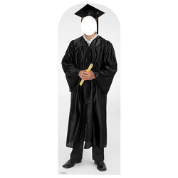MALE GRADUATE IN BLACK GOWN STAND-IN Lifesize Cardboard Cutout Standup Standee - Front