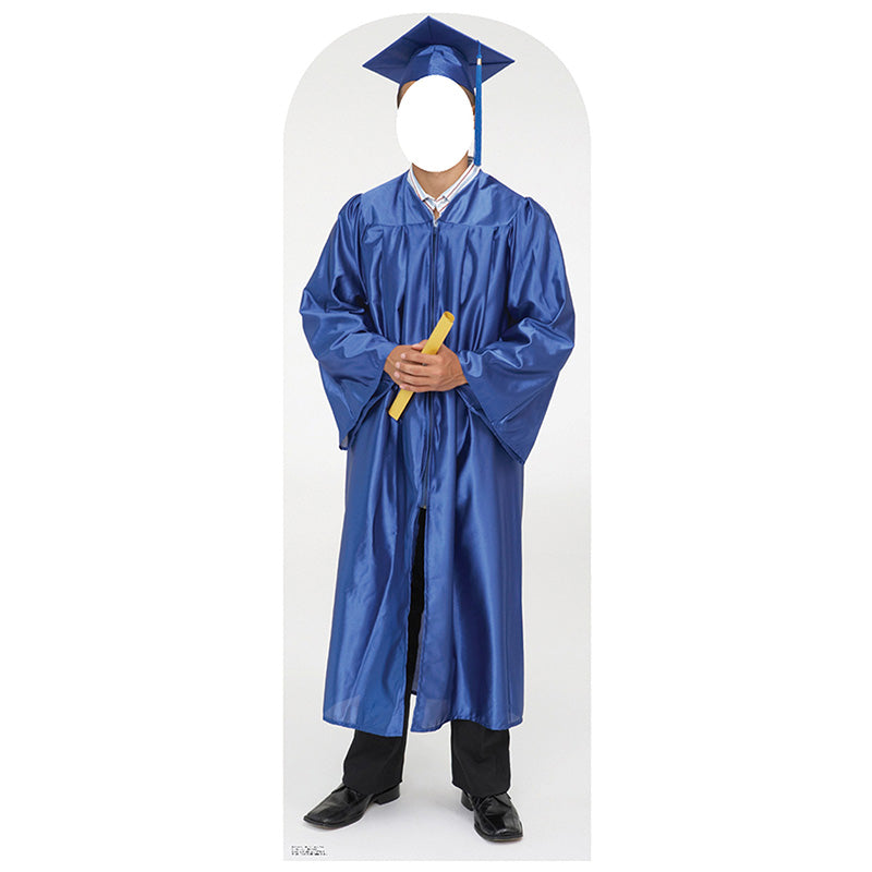 MALE GRADUATE IN BLUE GOWN STAND-IN Lifesize Cardboard Cutout Standup Standee - Front