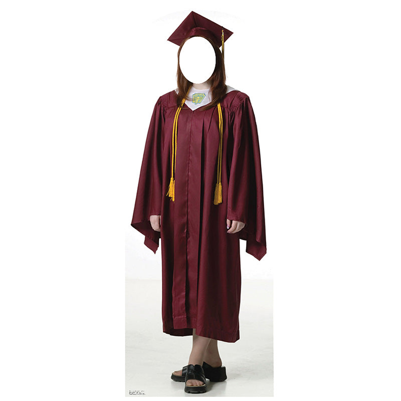 FEMALE GRADUATE IN MAROON GOWN STAND-IN Lifesize Cardboard Cutout Standup Standee - Front