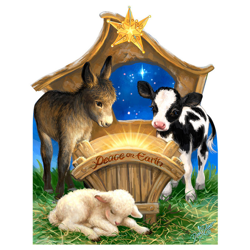 BORN IN A MANGER Lifesize Plastic Outdoor Standup Standee - Front