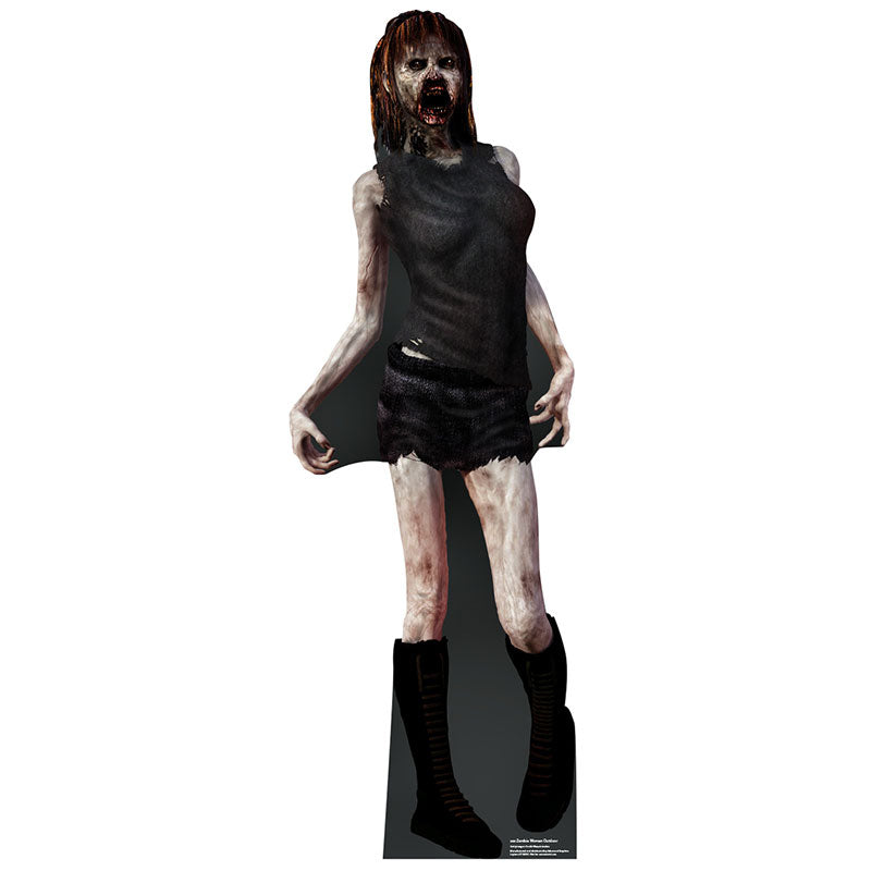 ZOMBIE WOMAN Lifesize Plastic Outdoor Cutout Standup Standee - Front