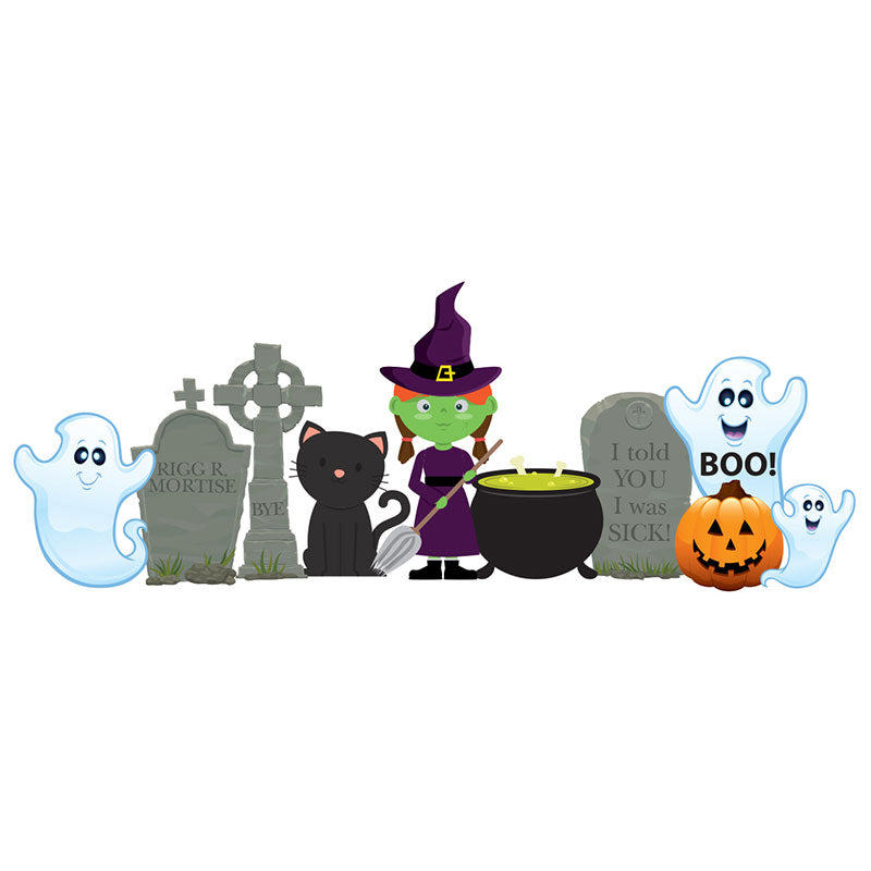 WITCH AND GHOSTS SET Outdoor Yard Decor Standups Standees - Front