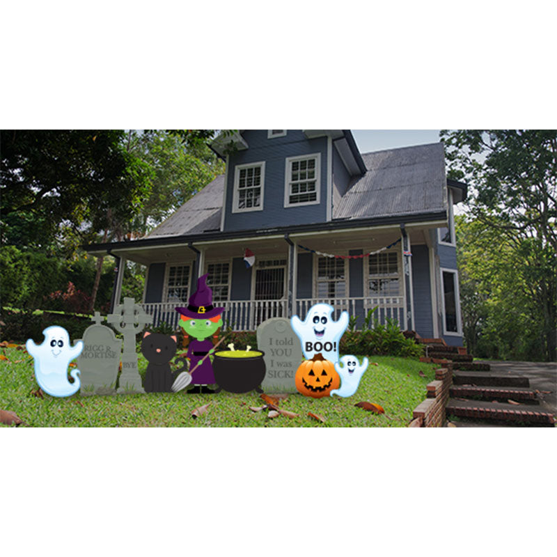 WITCH AND GHOSTS SET Outdoor Yard Decor Standups Standees - Example