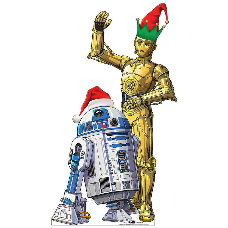 CHRISTMAS R2-D2 & C-3PO "Star Wars" Lifesize Plastic Outdoor Cutout Standup Standee - Front