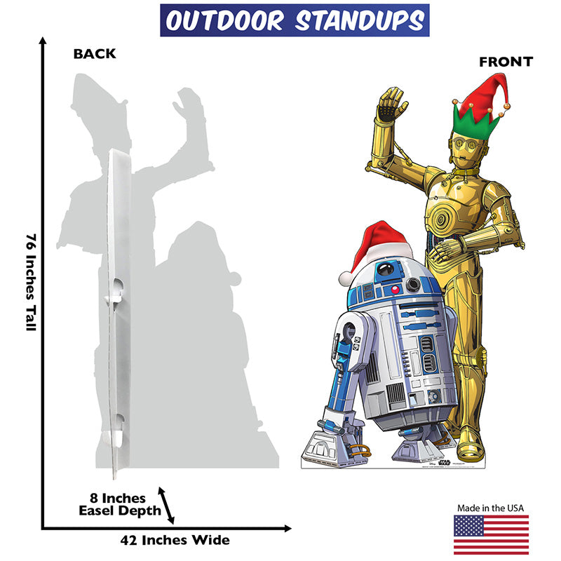CHRISTMAS R2-D2 & C-3PO "Star Wars" Lifesize Plastic Outdoor Cutout Standup Standee - Back