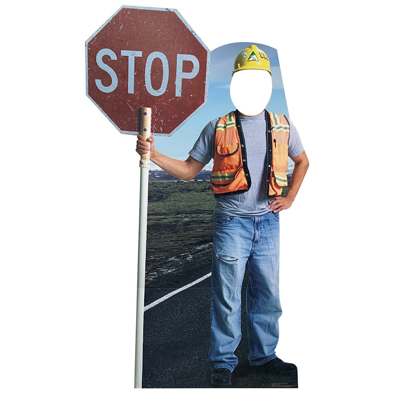 CONSTRUCTION WORKER STAND-IN Lifesize Cardboard Cutout Standup Standee - Front