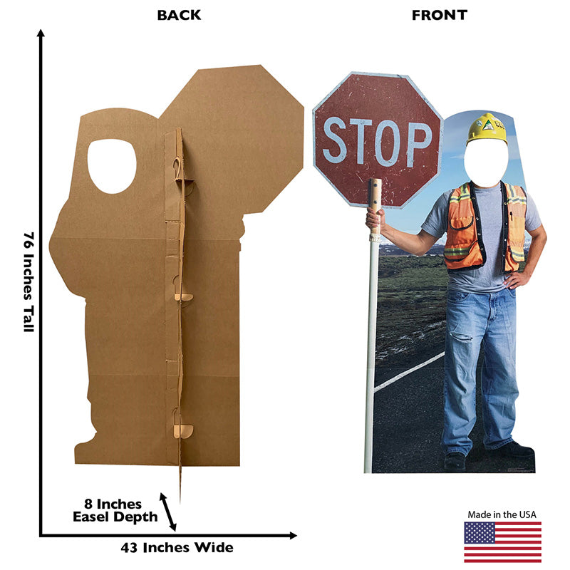 CONSTRUCTION WORKER STAND-IN Lifesize Cardboard Cutout Standup Standee - Back