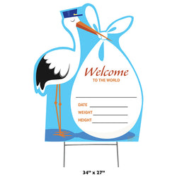 NEW BABY BLUE WELCOME TO THE WORLD Plastic Outdoor Yard Sign Standup / Standee