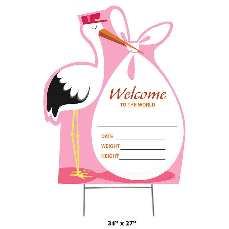 NEW BABY PINK WELCOME TO THE WORLD Plastic Outdoor Yard Sign Standup / Standee