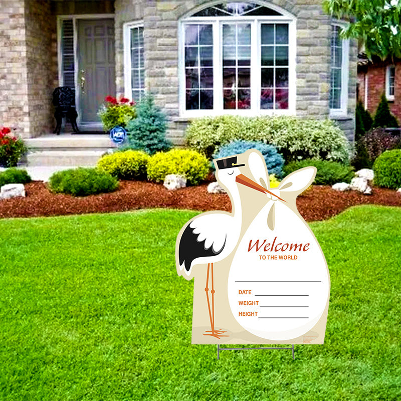 NEW BABY NEUTRAL WELCOME TO THE WORLD Plastic Outdoor Yard Sign Standup / Standee