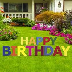 HAPPY BIRTHDAY (MULTI-COLOR) Set of 13 Plastic Outdoor Yard Sign Standups / Standees