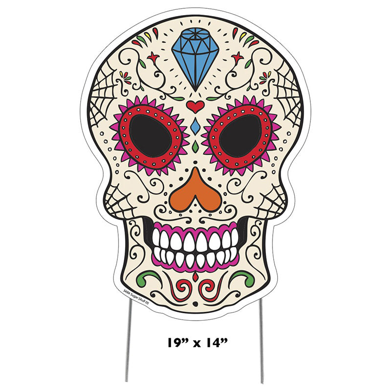 DAY OF THE DEAD SKULL Plastic Outdoor Yard Sign Standup / Standee