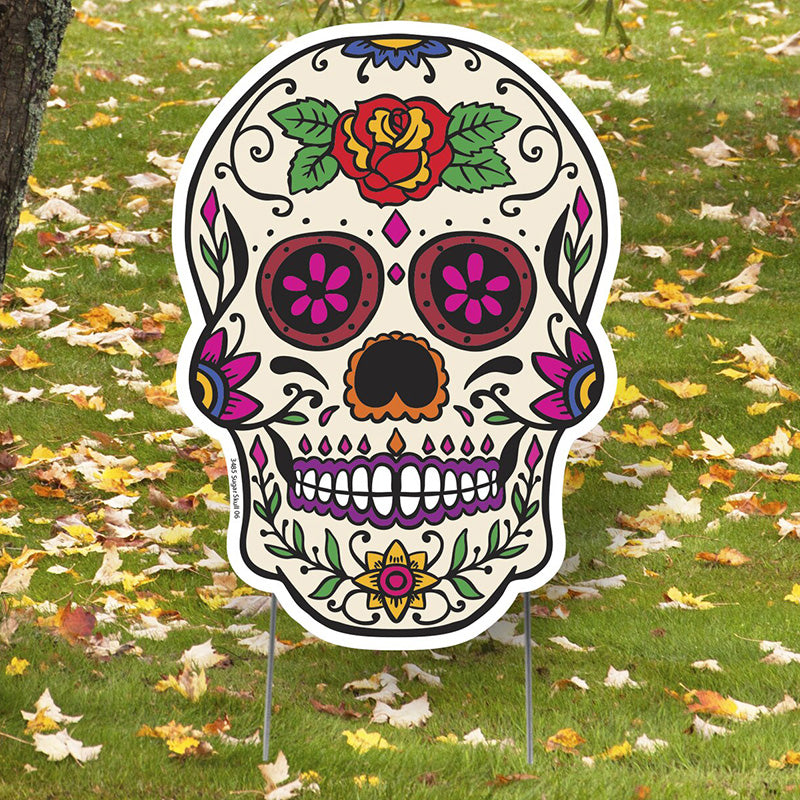 DAY OF THE DEAD SKULL Plastic Outdoor Yard Sign Standup / Standee