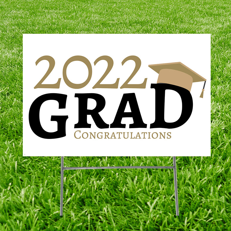 GRAD CONGRATULATIONS GOLD Plastic Outdoor Yard Sign Standup Standee ...