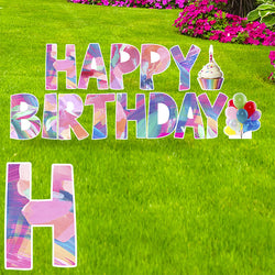 HAPPY BIRTHDAY (COLLAGE) Set of Plastic Outdoor Yard Sign Standups / Standees