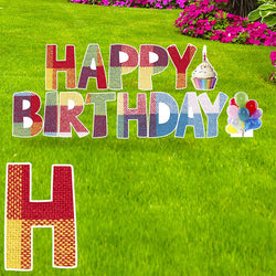 HAPPY BIRTHDAY (PLAID) Set of Plastic Outdoor Yard Sign Standups / Standees