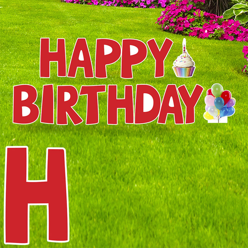 HAPPY BIRTHDAY (RED) Set of Plastic Outdoor Yard Sign Standups / Standees